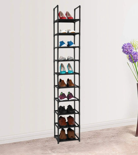 Solid 10 Tier Vertical Shoe Rack To Store Kicks And Casual Sneakers With Heavy Duty Space Saving Closet Organizer And Strong Iron Pipes With Waterproof Fabric Layers That Holds 10 Pairs Of Adult Footwear While Keeping Your Kicks Fresh And Ready To Go