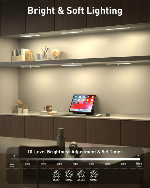 Rechargeable Under Cabinet Lights With Remote, Dope 20 LED Bar, 3 Color Modes, Dimmable And Timed, Closet Pantry Kitchen Shelf Lighting, Slim 7.5 Inch Length, Easy Install, Pack Of 6