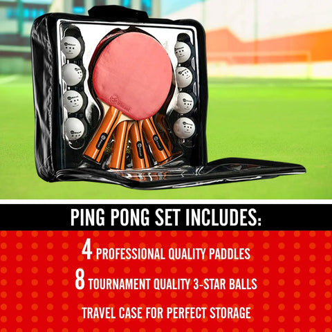 Four Paddle Ping Pong Set With Carry Case And Eight Balls Portable Table Tennis Paddles For Indoor And Outdoor Play Premium Quality