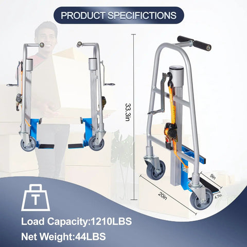 Heavy Duty Furniture And Crate Mover Moving Dolly 1210 Lb Capacity Mechanical Lift with dimensions and load info