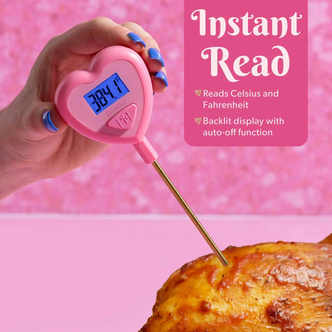 Heart Shaped Digital Thermometer For Cooking And Grilling With Instant Read In Celsius Or Fahrenheit Pink Finish measuring chicken