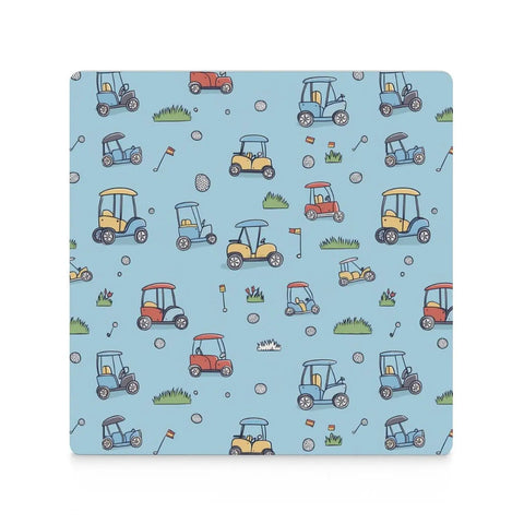 Solid Grip Square Ceramic Drink Coasters With Non Slip Cork Base Waterproof Design To Keep Surfaces Fresh And Dry Real Deal Quality For Home Bars And Coffee Tables - Playful golf cart design.