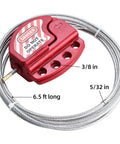 Lockout Tagout Cable Lock Kit with Adjustable Six Point Five Feet Steel Cable and Vinyl Coating Five Thirty Second Inch Diameter LOTO