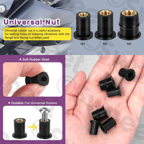 20Pcs M4 Black Rubber Well Nuts Kit For Fairings And Windshields Neoprene Expansion Nuts in various sizes and uses