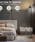 Bedroom with Dope RGB Floor Lamp With Double Side Lighting, Smart App Control, next to bed and nightstand, dimmable feature.