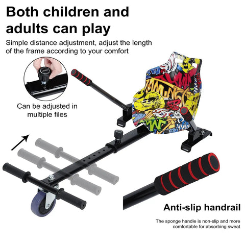 Turn Your Hoverboard Into A Dope Go Kart With Front Drifting Wheel Conversion Kit For 6.5 Inch 8 Inch And 10 Inch Self Balancing Scooters, Fits Kids And Adults, Heavy Duty Seat And Straps For Epic Street Rides, adjustable frame display