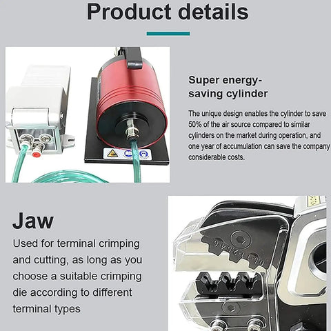Detailed view of Top Tier Semi Automatic Pneumatic Terminal Crimper with energy-saving cylinder for efficient wire crimping.