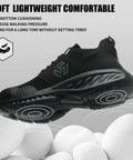 Indestructible Slip On Steel Toe Shoes For Men Built Tough For Work Non Slip Lightweight Safety Sneakers, side view, black, Size 7.