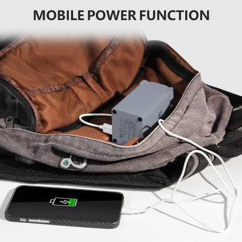 Two-Way Fast Charging Hub For DJI Mini 5 Pro, Mini 4 Pro, And Mini 3 Drones used as power bank in backpack with charging phone