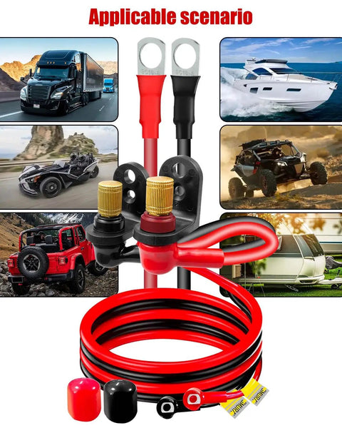 Rugged Jump Post Kit With Cable And Mounting Bracket for UTVs and ATVs shown with vehicles, cables, and hardware components.