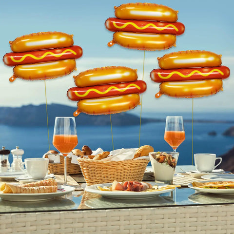 7 Pack 28 Inch Hot Dog Balloons Foil Mylar Helium Balloons For BBQ Picnic Birthday Carnival Cookout Food Theme Party Decorations