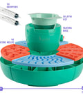 Ultimate Gummy Candy Making Kit For Home Use With Four Mold Shapes And Heating Base, includes syringes and gelatin pot