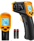 Non Contact Infrared Temperature Gun For Cooking And BBQ, Handy Handheld Laser Thermometer For Pizza Oven, IR Thermometer With Backlit LCD, Wide Range -58F to 1112F (-50C to 600C), Data Hold, Auto Backlight On Trigger, orange black handheld