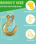 Beefed Up Heavy Duty Slip Hook 4 Pack Grade 70 Forged Steel Clevis Chain Hook With Safety Latch For Trailer And Truck Chains 18000 Lbs Working Load Limit Tow Hook, 3/8 inch measurements and features