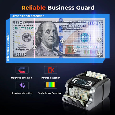 Mixed Denomination Money Counter For Businesses With Multi Currency Support And Value Counting That Counts Fast Like A Boss, showing bill detection methods