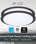 Sleek 16 Inch Round LED Flush Mount Ceiling Light Dimmable 1800 Lumens With 3000K 4000K 5000K Color Temperature Matte Black