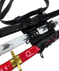 Close-up of 3 Sword Holder Belt Bag For Katana And Ninja Swords Adjustable Leather Holster Case With Frog Strap Ring