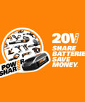 20V Max cordless tools with battery, compatible with Cordless Leaf Blower For Fast Lawn Cleanup With 120 MPH Air Lightweight Three And A Half Pound Powerhouse Long Nozzle For Tight Spots Comes With Cleaning Attachments Battery And Charger Included WG5451.