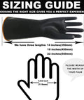 Sizing guide for Heavy Duty 18 Inch Latex Work Gloves With Rock Solid Chemical Resistance showing length and palm width.