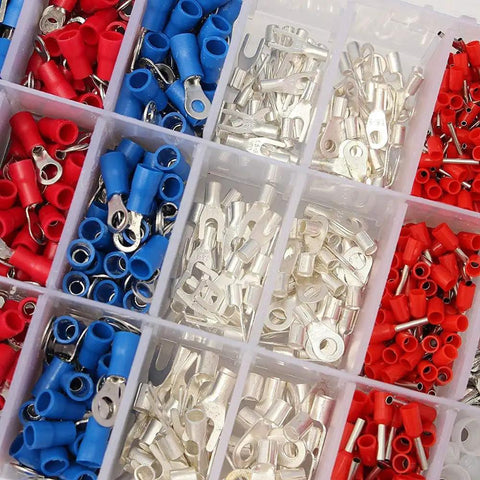Top Notch 1000 Pcs Insulated Crimp Terminals Kit With 24 Types Assortment Of Electrical Cable Wire Cord Pin End Connectors Spade Fork Ring Tools For Any Fix It Yourself Job Today. plastic organizer with red and blue insulated ring and spade terminals