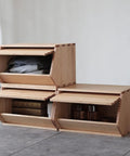 Stackable Solid Wood Storage Chests 3 Pack For Hallway Entryway And Closet Organization, Modular Wooden Bins With Lids.