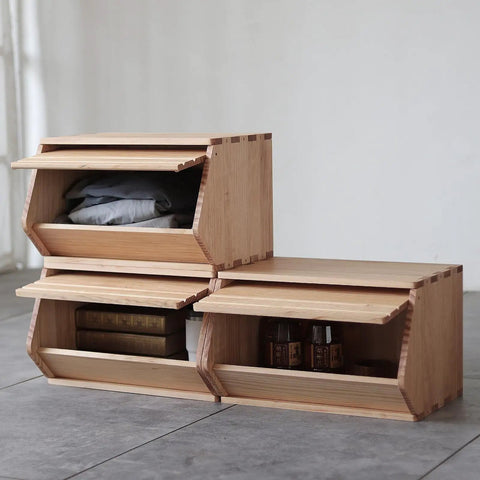 Stackable Solid Wood Storage Chests 3 Pack For Hallway Entryway And Closet Organization, Modular Wooden Bins With Lids.