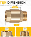 Brass check valve, side view, 1 in NPT male to 1 in FNPT female for irrigation/well water systems