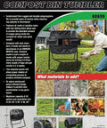 Dual Chamber Compost Tumbler With 42 Gallon Capacity And No-Fuss Aerated Rotating Drum On A Sturdy Steel Frame For Continuous Batch Processing displayed on a brochure