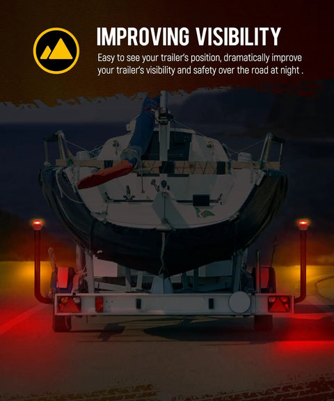 Red Amber 24 LED Boat Trailer Post Lights With Clear Lens 12V IP67 Waterproof on trailer at night for docking