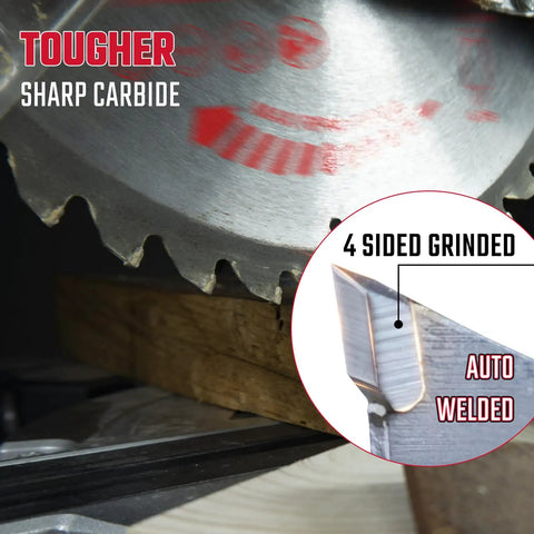 Heavy Duty 6 1/2 Inch Circular Saw Blade With 5/8 Inch Arbor And 24 Or 60 Tooth Tungsten Carbide Tips That Kick Serious Butt On Lumber And Crisp Trim Work Daily close-up showing sharp carbide teeth and 4 sided grinding.