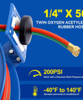 Heavy Duty Welding Hose Reel With Retractable Arm 1/4 Inch By Fifty Feet Twin Oxygen And Acetylene Rubber Hoses Industrial Grade