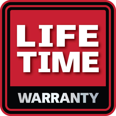 Image showing a red and black sign with the words 'LIFETIME WARRANTY' in bold white letters.