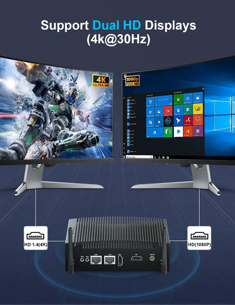 Slick Industrial Mini PC With An Eighth Gen Intel Core I5-8260U Chip paired to dual HD displays for smooth multitasking.