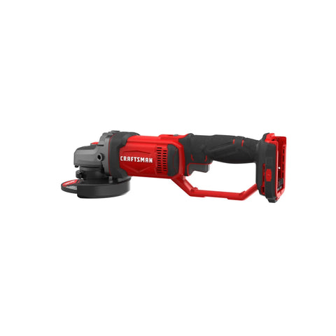 Side view of angle grinder part of V20 7 Tool Cordless Power Tool Kit With 2 Batteries And Charger For Home DIY Projects Includes Drill Driver.