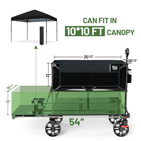 Heavy Duty Folding Double Decker Wagon With Brakes showing 54-inch shelf and 10x10 ft canopy compatibility