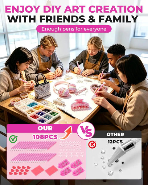 Group crafting with Rhinestone Picker Tool Kit With 40 Dual-Ended Acrylic Pens 40 Replacement Tips 4 Storage Trays And 24 Clay Pieces