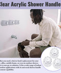 Father using Shower Knob Replacement Kit 3 Piece Set For Price Pfister Bathtub Faucets 12 Point Broach Clear Acrylic Hot Cold Diverter Handles.