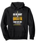 Quick Fix Ate My Afternoon Programmer Hoodie For Devs Who Swear By Coffee And Debugging Funny Pullover Sweatshirt front view.