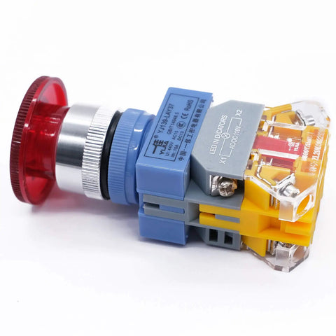 Heavy Duty 22mm LED Emergency Stop Push Button Switch With 1 NC 1 NO Contacts And 6 Terminals 110 120V Indicator Latching Panel