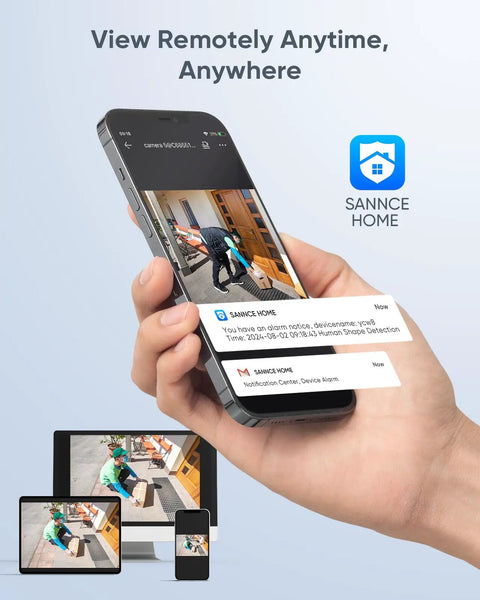 Hand holding smartphone with 8 Channel 1080P Wired Home Security System With Standalone DVR And 1TB HDD Built In Human Detection display