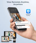 Hand holding smartphone showing live footage from 8 Channel 1080P Home Surveillance System With 4 Weatherproof TVI CCTV Cameras Plug And Play Easy Remote Access Wired Outdoor Security Setup 100 Foot Night Vision H264 DVR Real Time Remote Viewing