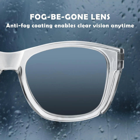 Close-up of Anti Fog Safety Glasses With Side Shields And All Day Comfort For Work And Home ANSI Z87 1 Rated, showcasing anti-fog lens.