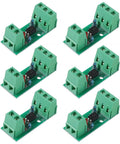 Six units of One Channel PC817 Optocoupler Isolation Module for PLC Drives and Motor Control, with green rail mount terminals.