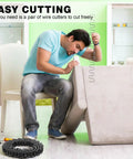 Man cutting Nine Gauge Zig Zag Upholstery Springs One Roll Forty Nine Foot High Carbon Steel Sinuous Support for couch repair.