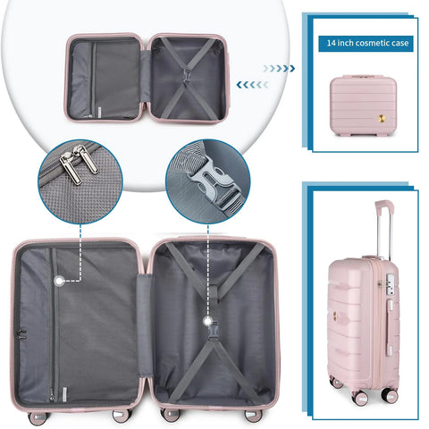 Somago 2-piece nude pink luggage set: 20in carry-on and 14in cosmetic case, hardside polypropylene with spinner wheels
