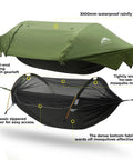 3 In 1 Camping Hammock Tent With Mosquito Net And Rain Fly showing dual-end mesh, door, and 3000mm waterproof cover