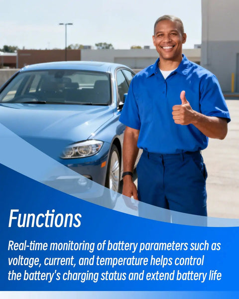 Man in blue shirt giving thumbs up next to a BMW, illustrating Intelligent Battery Sensor Replacement For BMW 328i 335i M3 E90 E92 E93.