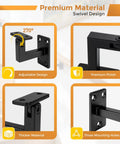 Four Pack Adjustable Handrail Brackets For Stairs Featuring 270 Degree Universal Swivel, showcasing adjustable design and black finish.