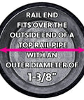 Image showing a Top Rail End Cap For Chain Link Fence Black Powder Coated One And Three Eighths Inch Outside Diameter Top Rail Fits CQ20 DQ40 Pipe