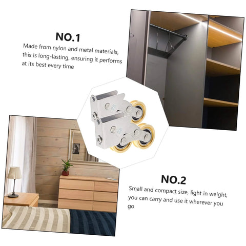 Two Pack Sliding Door Rollers For Cabinet And Pocket Doors Sleek Track Pulley Hardware Easy Install Replacement Wheels Quiet Durable Closet Door Rollers For Modern Home And Office Renovations with nylon and metal materials.